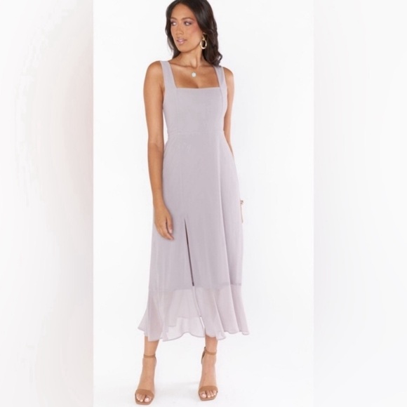 Show Me Your Mumu NWT Claire Chiffon Midi Dress in Dove Gray SIZE SMALL - Picture 3 of 7